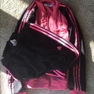 Pink black Adidas track jacket and pants Medium M